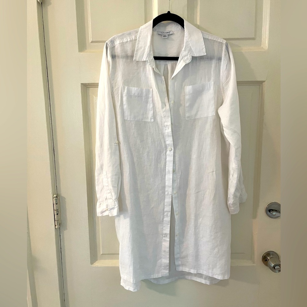 White Button-Up Shirt Dress - Swim Cover Up